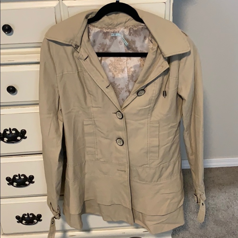 Cream colored coat with hood